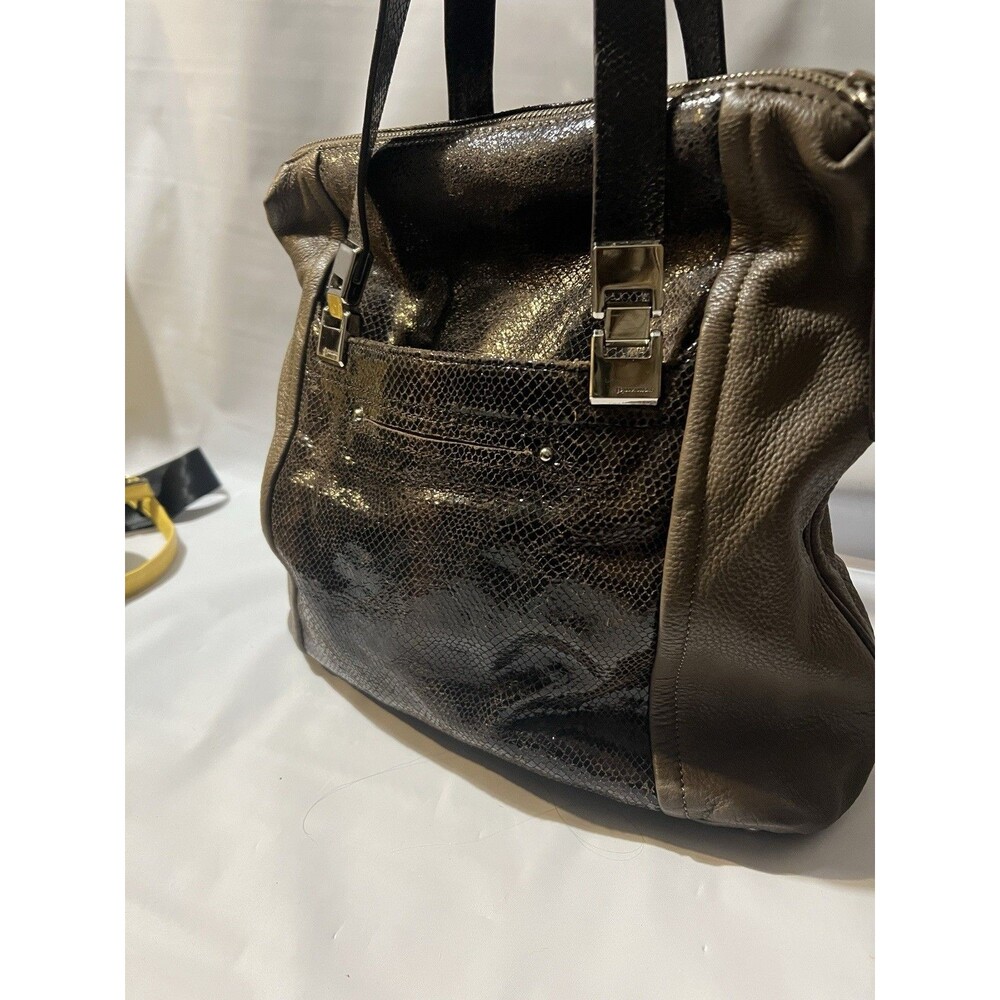 B. Makowsky Brown Animal Print Satchel with Silver Zipper Accents for Women - Picture 12 of 12